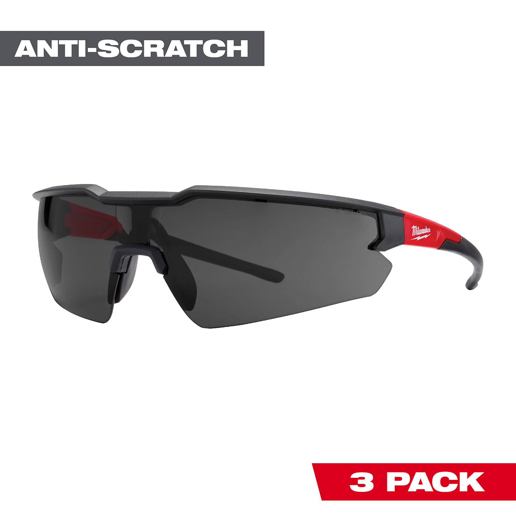 Milwaukee Anti-Scratch Safety Glasses, 3-Pk., Tinted Lenses, Black/Red Frames, Model# 48-73-2054